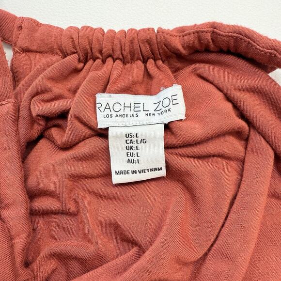 Rachel Zoe Midi Dress Sz L Terracotta Ruffle Tier Pockets Stretchy Resort Casual - Picture 6 of 7